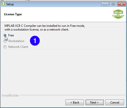 MPLAB XC8 Setup Screen 1