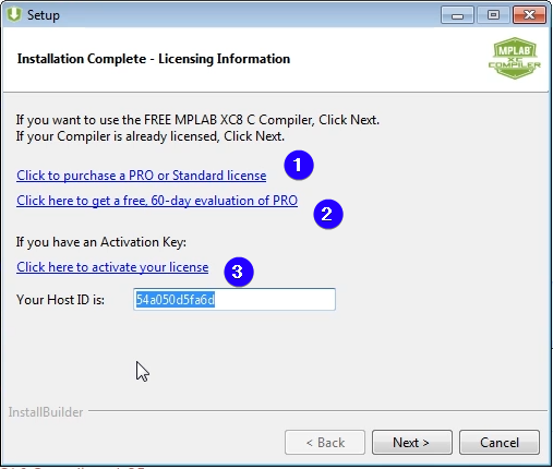 MPLAB XC8 Setup Screen 4
