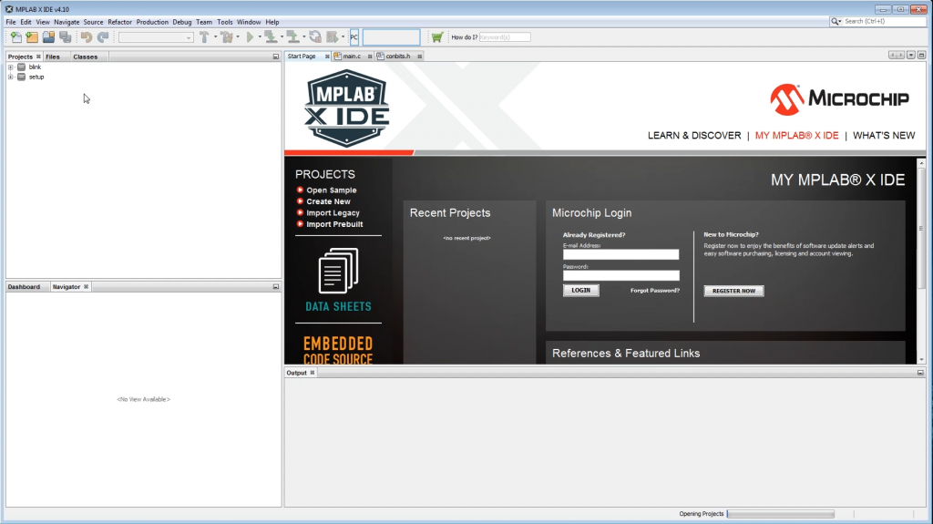 MPLAB X IDE application screen