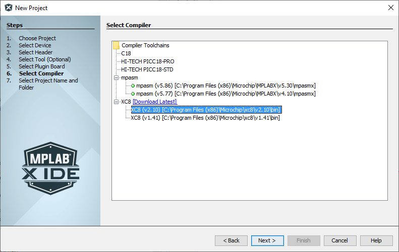 MPLAB X IDE create new project screen 4
