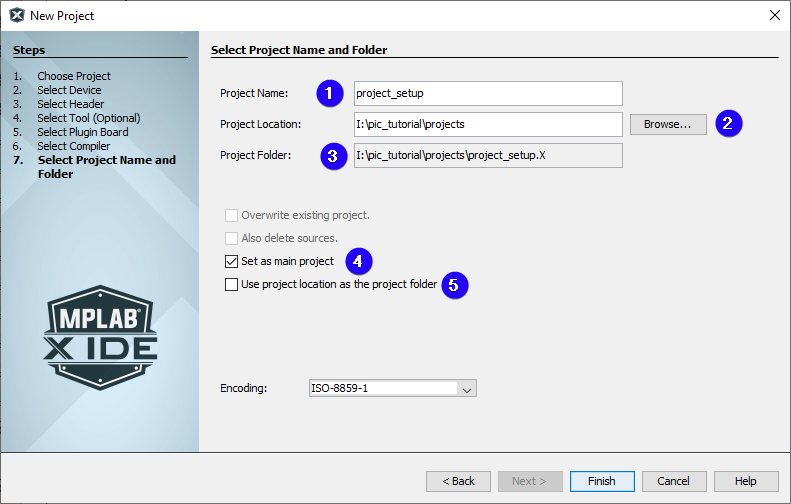 MPLAB X IDE create new project screen 5
