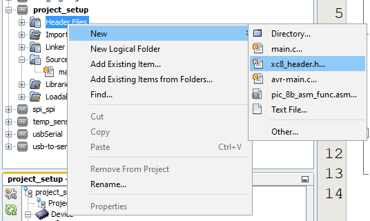 MPLAB X IDE new header file
