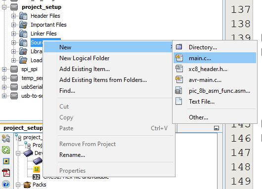 MPLAB X IDE new main file