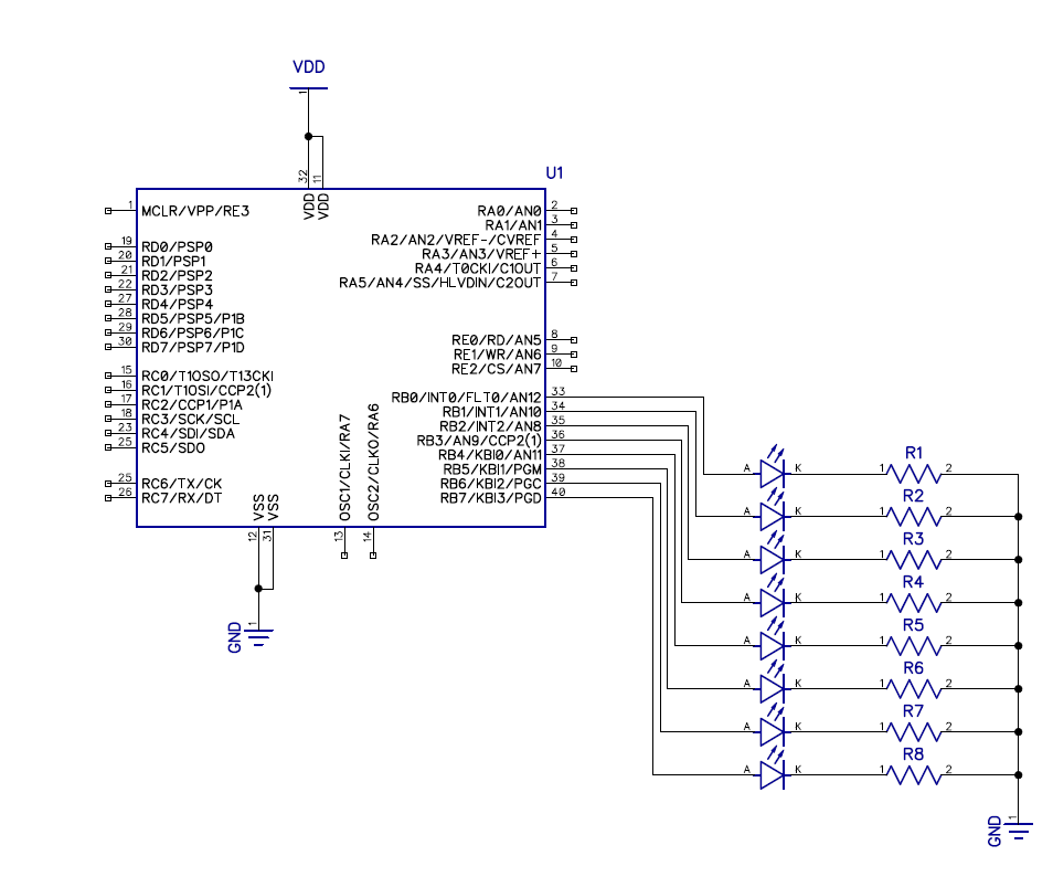 Blinky and Running LEDs Schematic